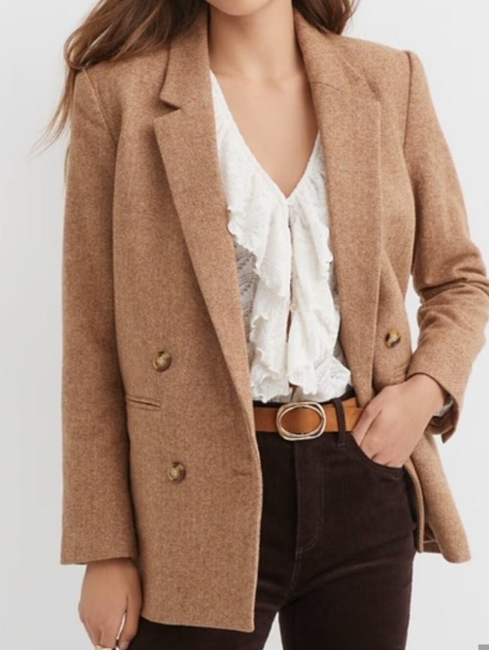 Loft New Women’s Double-Breasted Tan Wool Blazer Jacket SZ S